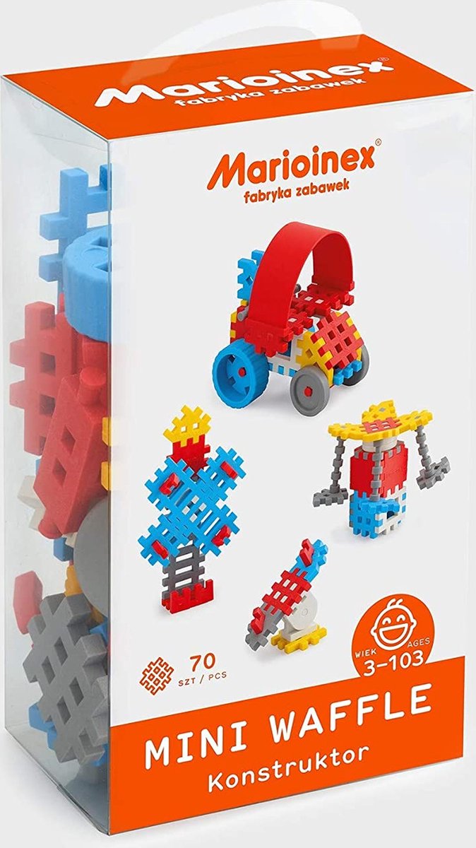 Marioinex bouwstenen Mini Waffle 70-delig constructieset blauw multicolor.