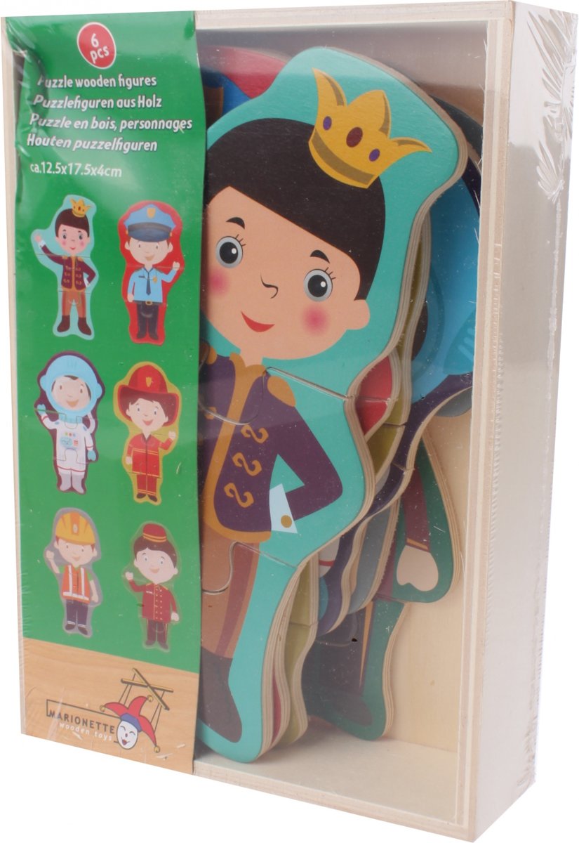 Marionette Houten Vormenpuzzel Beroepen 6 Stuks