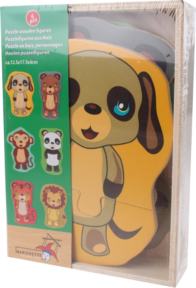 Marionette Houten Vormenpuzzel Dieren 6 Stuks