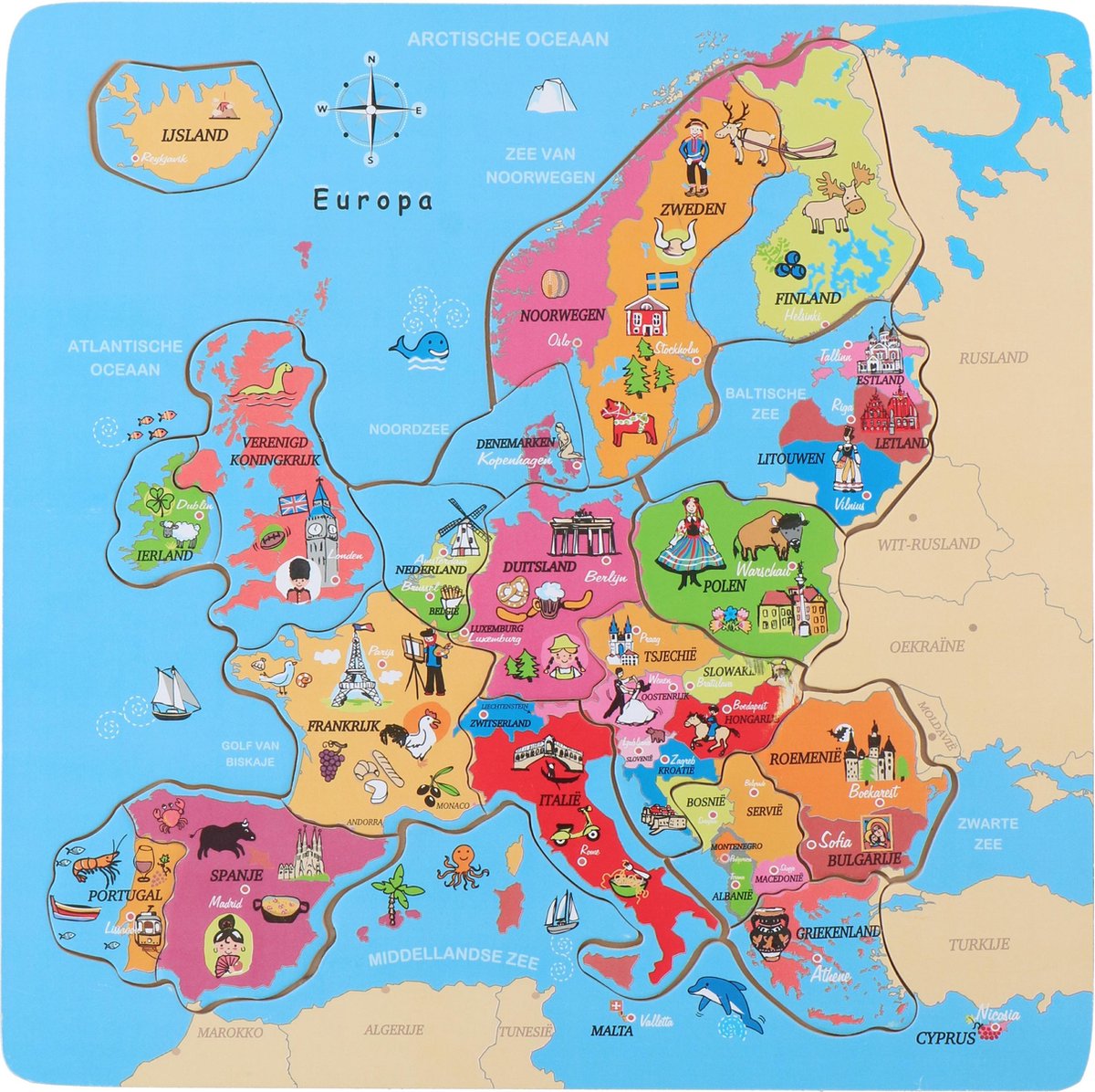 Marionette Wooden Toys Puzzel Europa - Houten Puzzel - Kinderpuzzel - 18 Stukken - 2+