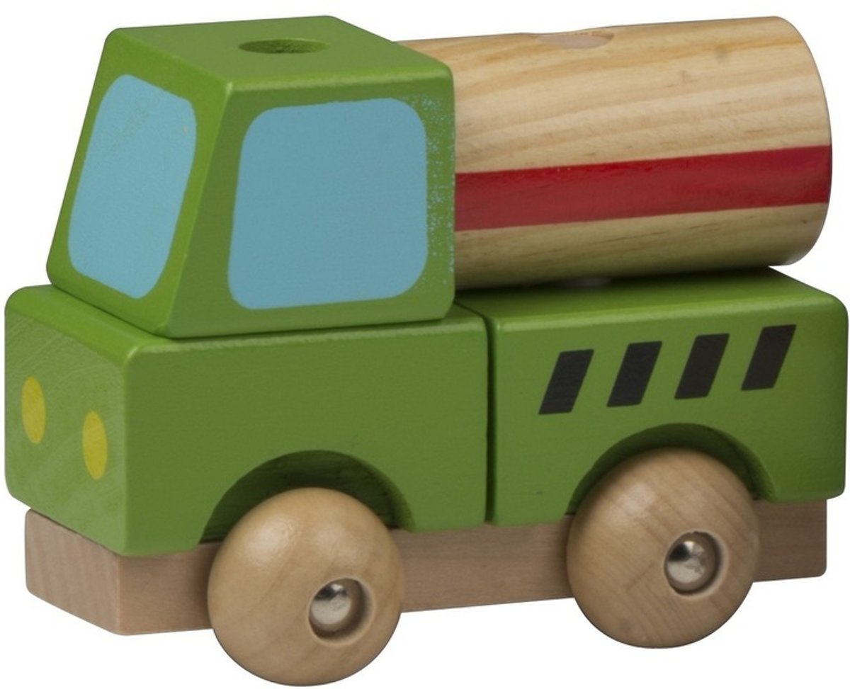 Speelgoed groene cementwagen hout 9 cm