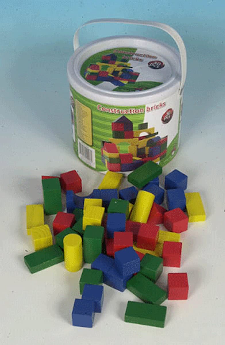 Ton met 50 speelgoed houten blokken