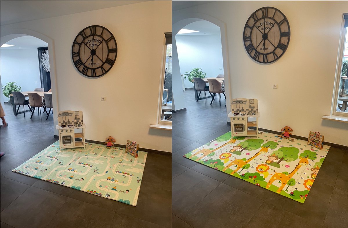 Speelmat Baby Kinderen - Speelkleed XL - Foam - Dubbelzijdig - Opvouwbaar - 150 x 200 cm - Giraffe en Treintjes - 1,5 cm dik - inclusief opbergtas
