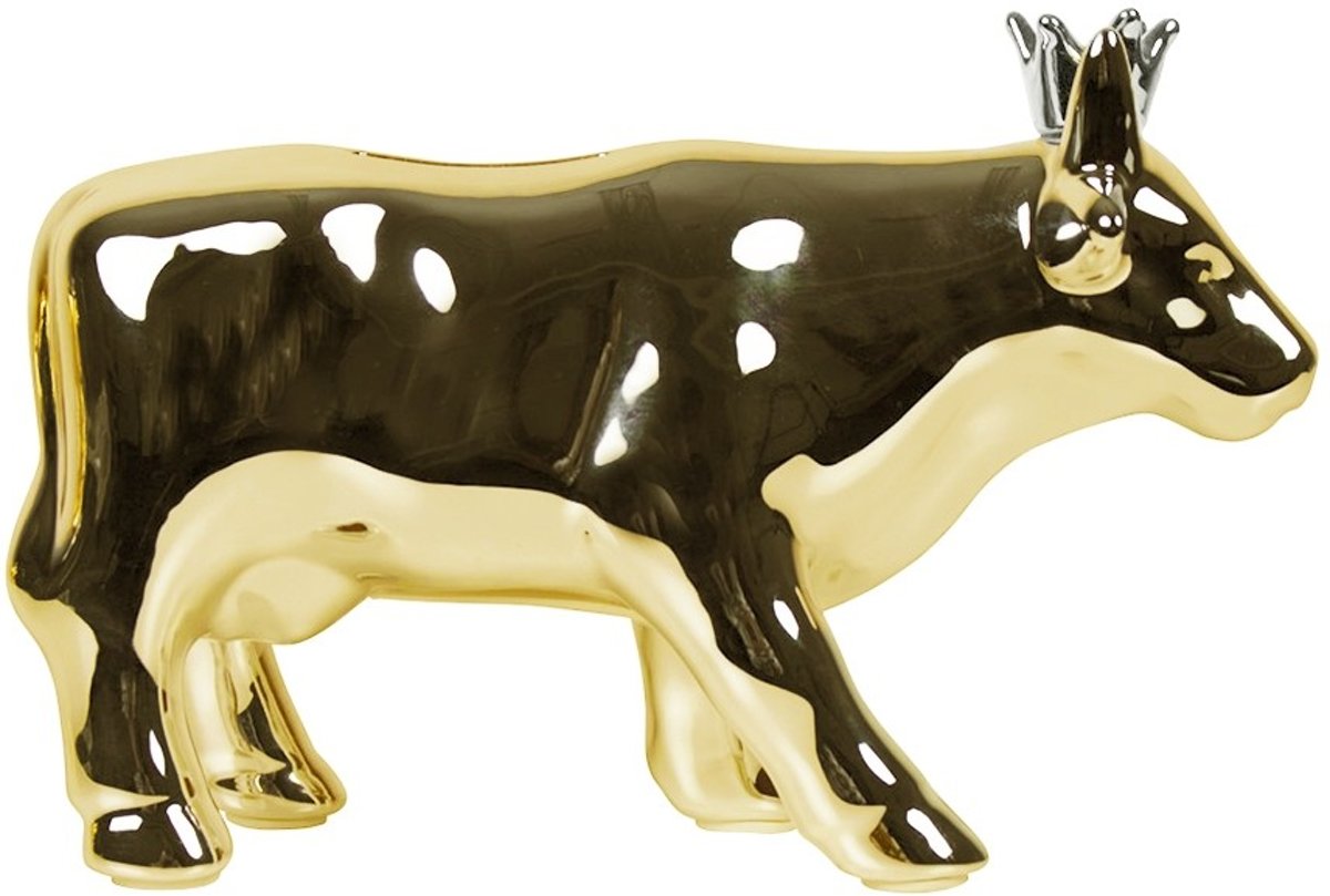 Goudkleurige Spaarpot Koe met Kroon (18 cm)