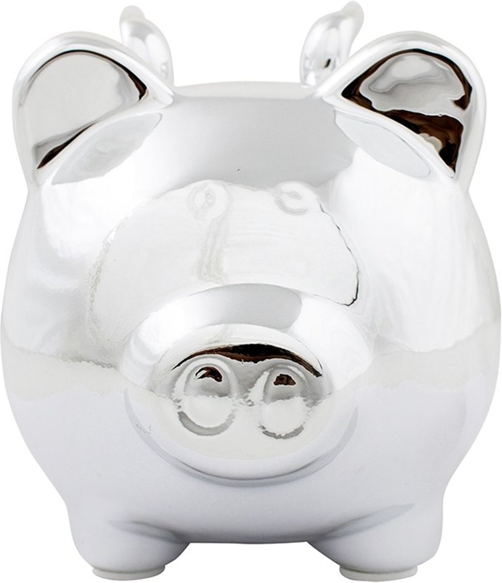 Zilverkleurige Spaarpot Varken met Vleugels (12,2 cm)