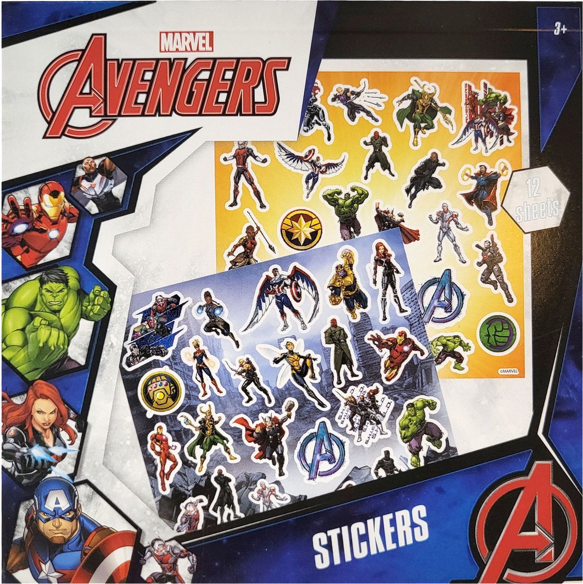 Marvel Avengers - Stickerblokje - 10x10cm - 12 vellen in verschillende stijlen - mini stickers - knutselen