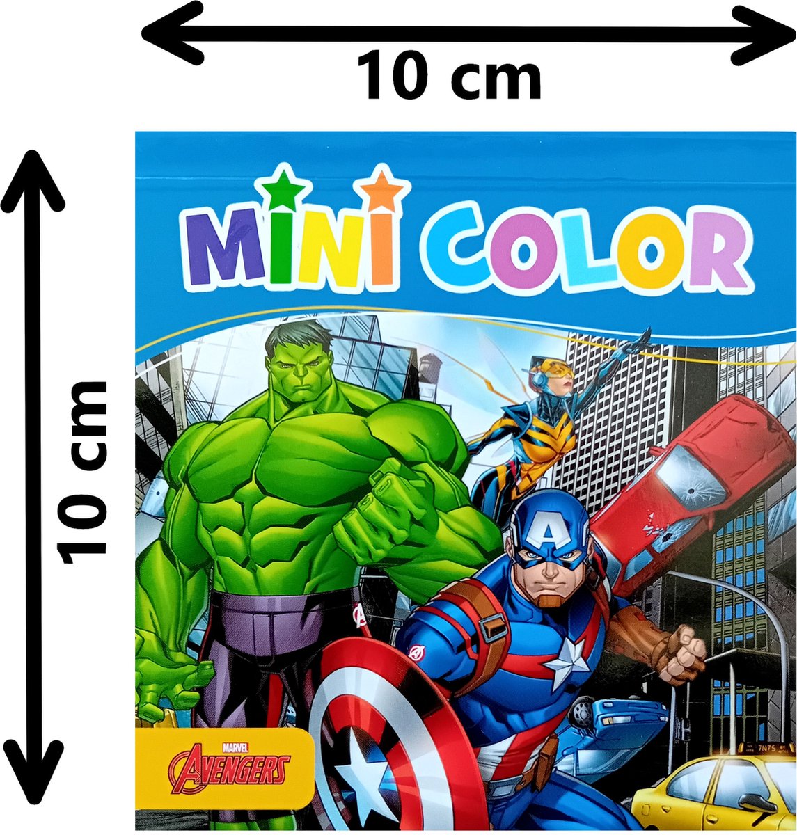 Marvel Avengers - mini kleurboek - 10 bij 10 cm - 24 kleurplaten - afscheurbaar kleurblok - Captain America - Hulk - Thor en nog veel meer superhelden