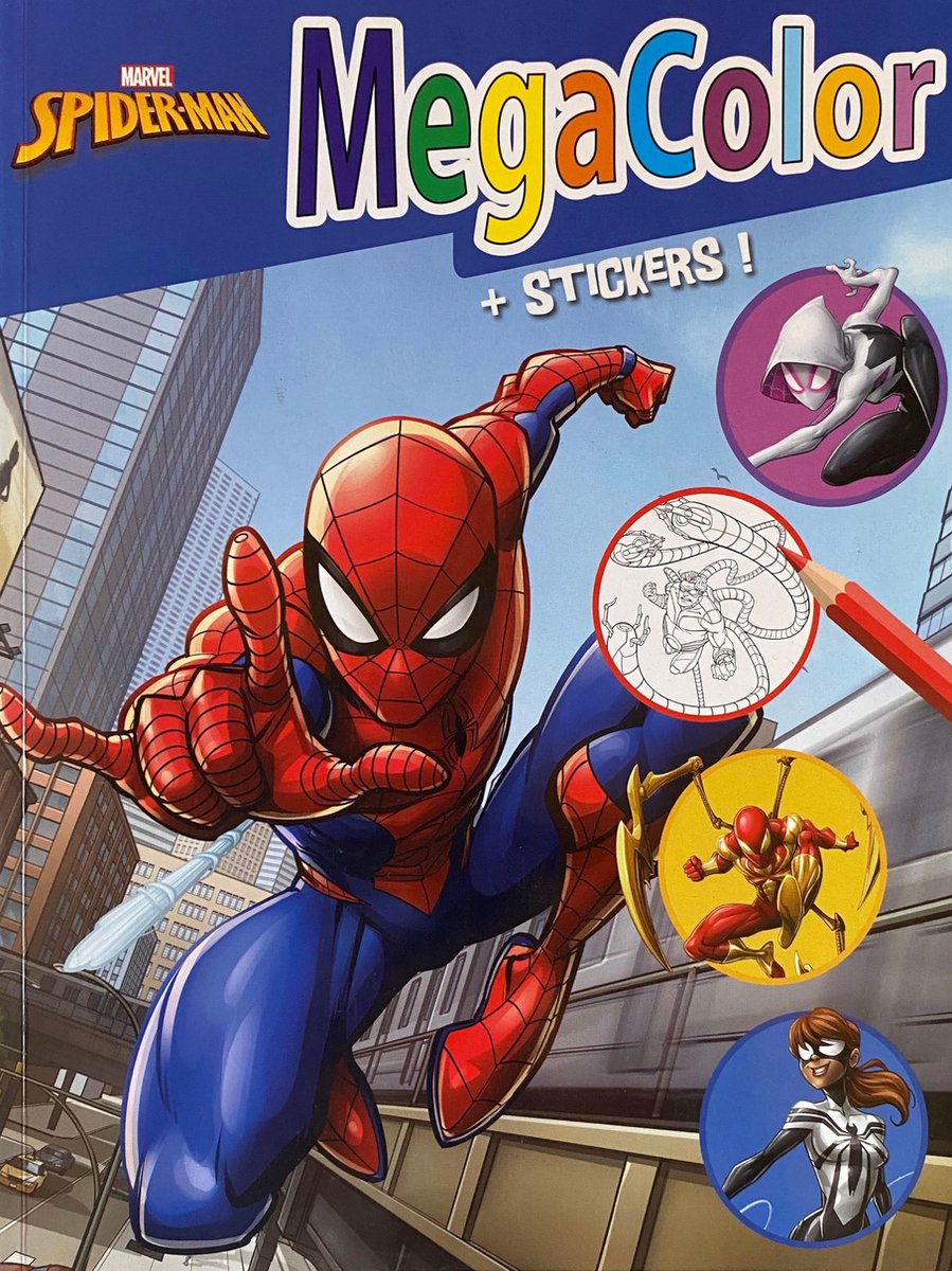 MegaColor Disney Kleur- en Stickerboek - Marvel Spider-Man - Extra dik! - Kleurboek met 25 Stickers - +/- 130 Kleurplaten - Knutselen voor Kinderen - Knutselen voor Meisjes - Knutselen voor Jongens - Kado - Cadeau - Verjaardag