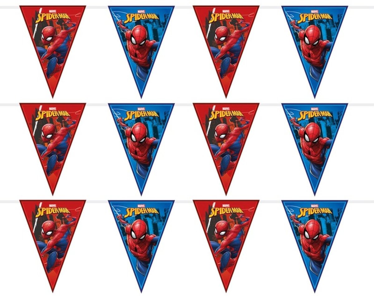 3x Marvel Spiderman vlaggenlijnen themafeest 230 cm - Kinderfeestje partijtje feestslingers