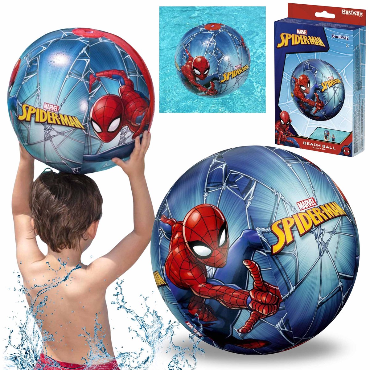 MARVEL Spider Man STRANDBAL voor kinderen, OPBLAASBAARE strandbal voor water 51 cm