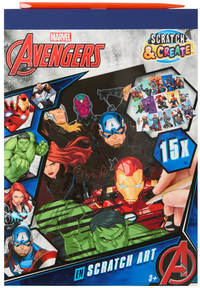 Marvel Avengers Scratch & Create - krasboek met pen - krasblok - kids 3+ - kraskunst - superhelden hulk, thor