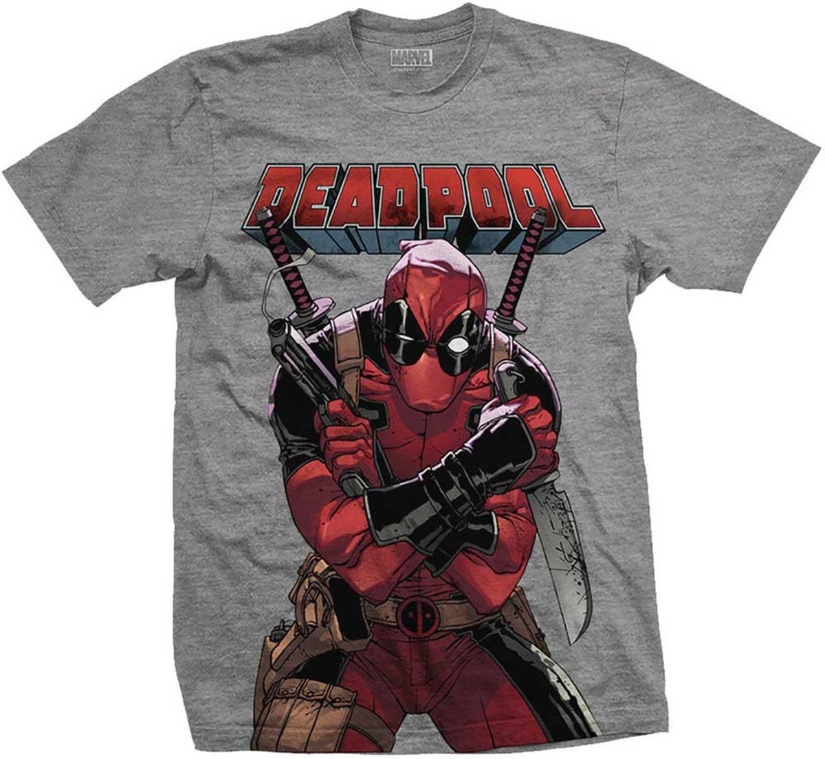 Marvel Comics - Deadpool Big Print heren unisex T-shirt grijs - M