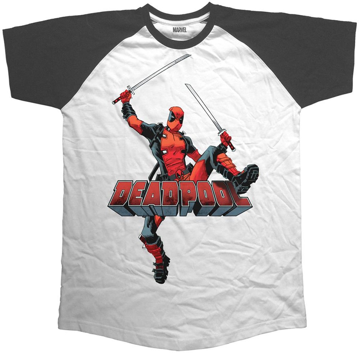 Marvel Comics - Deadpool Logo Jump heren unisex raglan T-shirt wit/zwart - L
