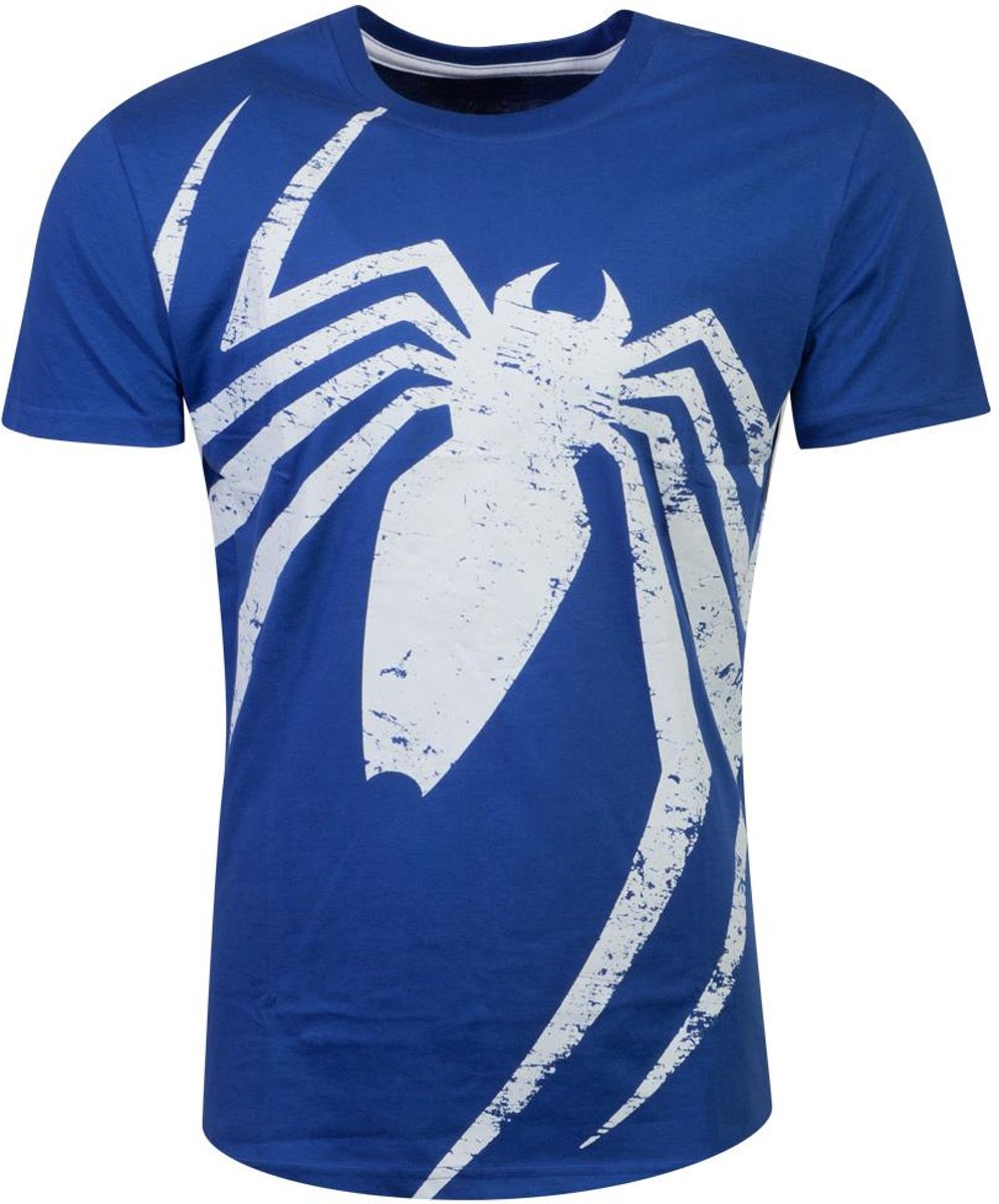 Marvel Spiderman Heren Tshirt -M- Acid Wash Spider Blauw