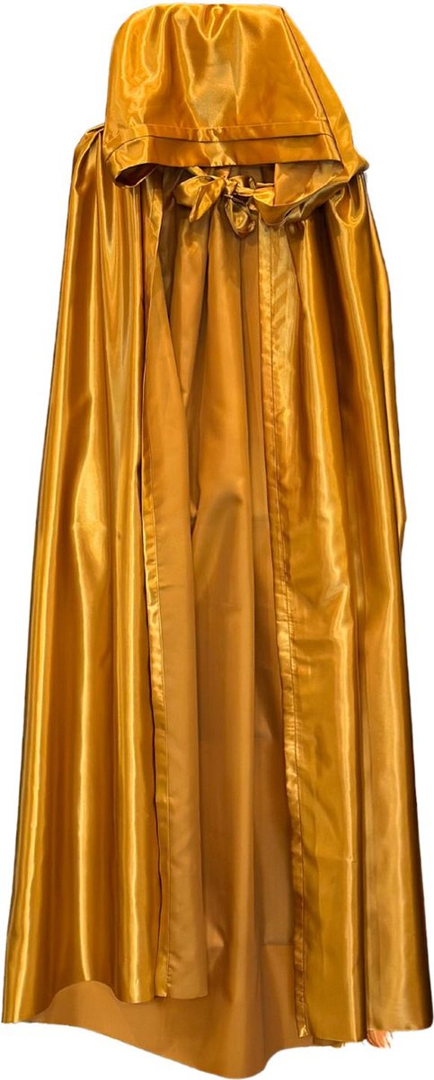 Gouden cape hooded - handgemaakt satijn - cape gold party - goud party outfit