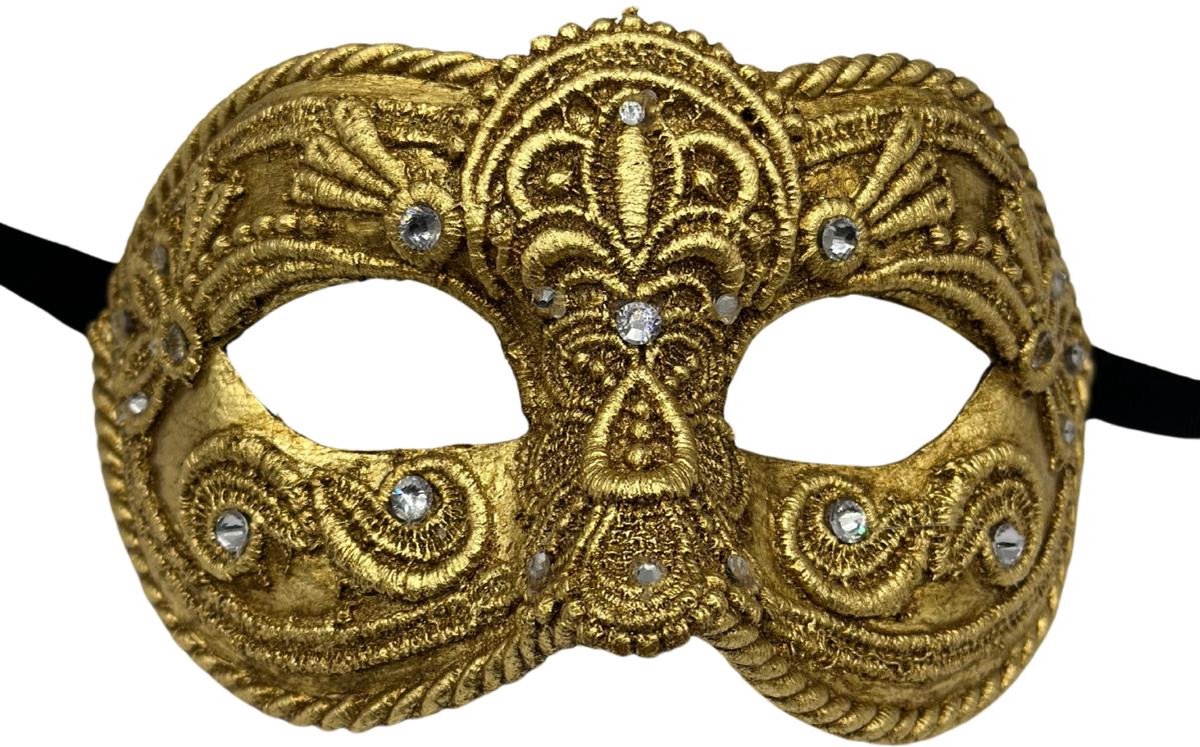 Luxe venetiaans masker heren - balmasker bekleed met gouden kant en strass - oogmasker carnaval - feest masker