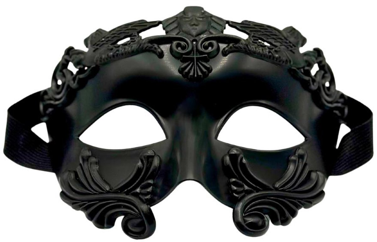 Zwart Venetiaans Romeins Herenmasker – Barok Oogmasker met Verstelbare Elastische Band – Carnaval & Bal Masqué - Halloween masker