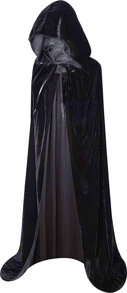 Zwarte cape extra lang (XXL) - velours mantel zwart - carnavalskleding - carnaval - Halloween cape met capuchon - carnaval cape - Harry potter kleding