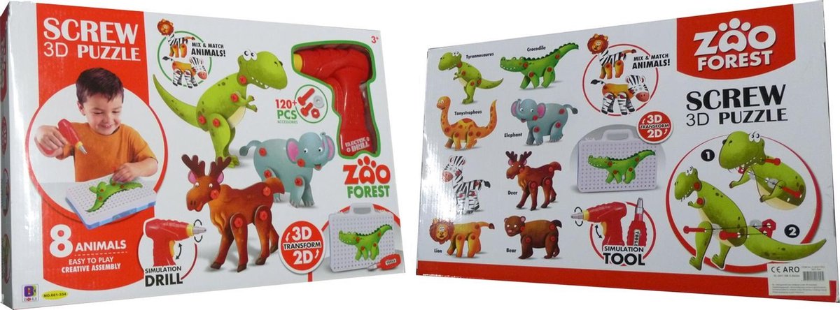 3D schroefpuzzel met 8 wilde dieren
