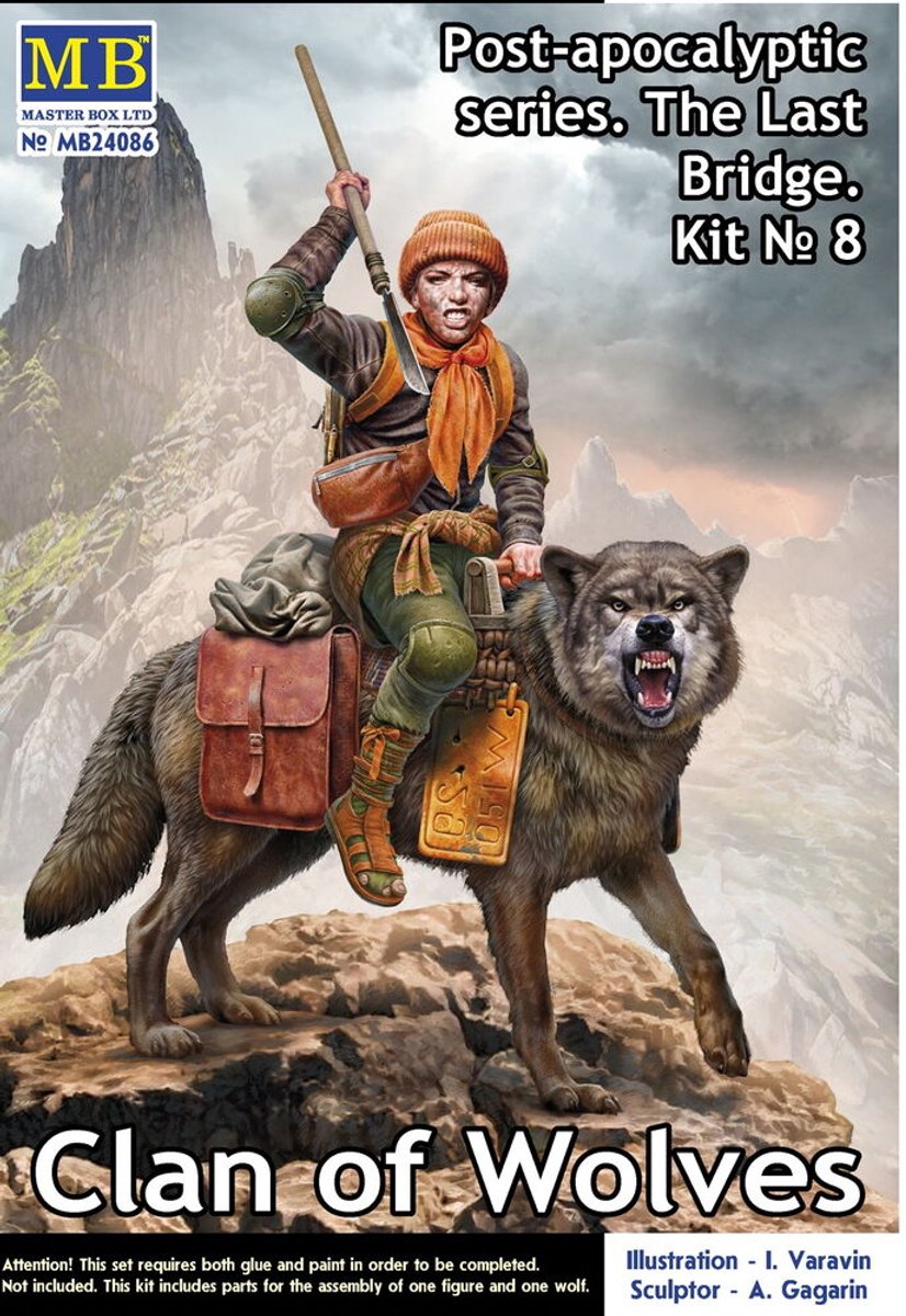 Master Box Modelbouwpakket Militaire voertuigen - 24086 Post-apocalyptische serie - De Laatste Brug - Set No. 8 - Clan der Wolven - Figuren Plastic - 1:24 -