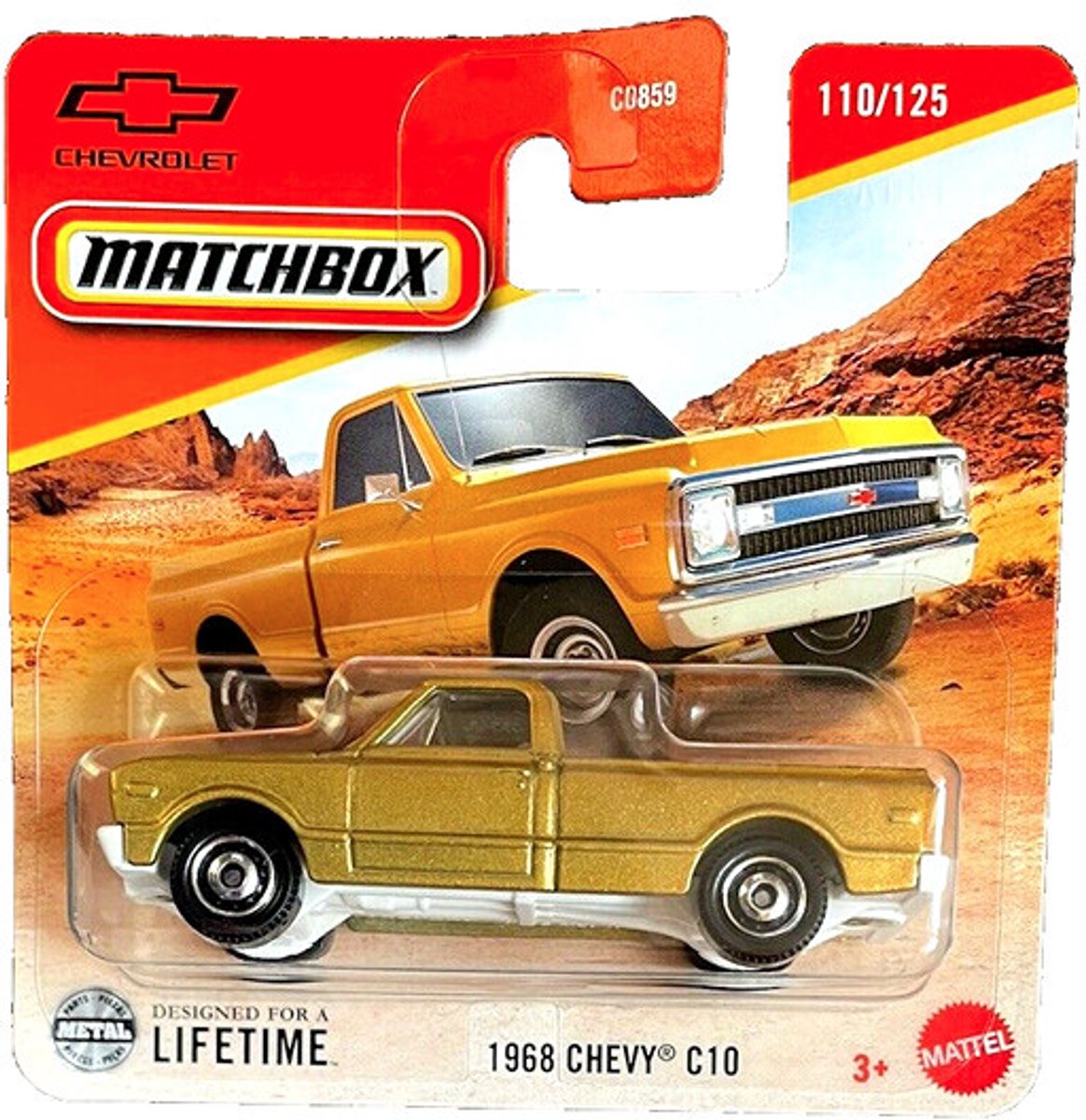 MATCHBOX 1968 CHEVY C10 GOLD METALIC 110/125 1:64 CHEVROLET PICKUP USA SHORT CART