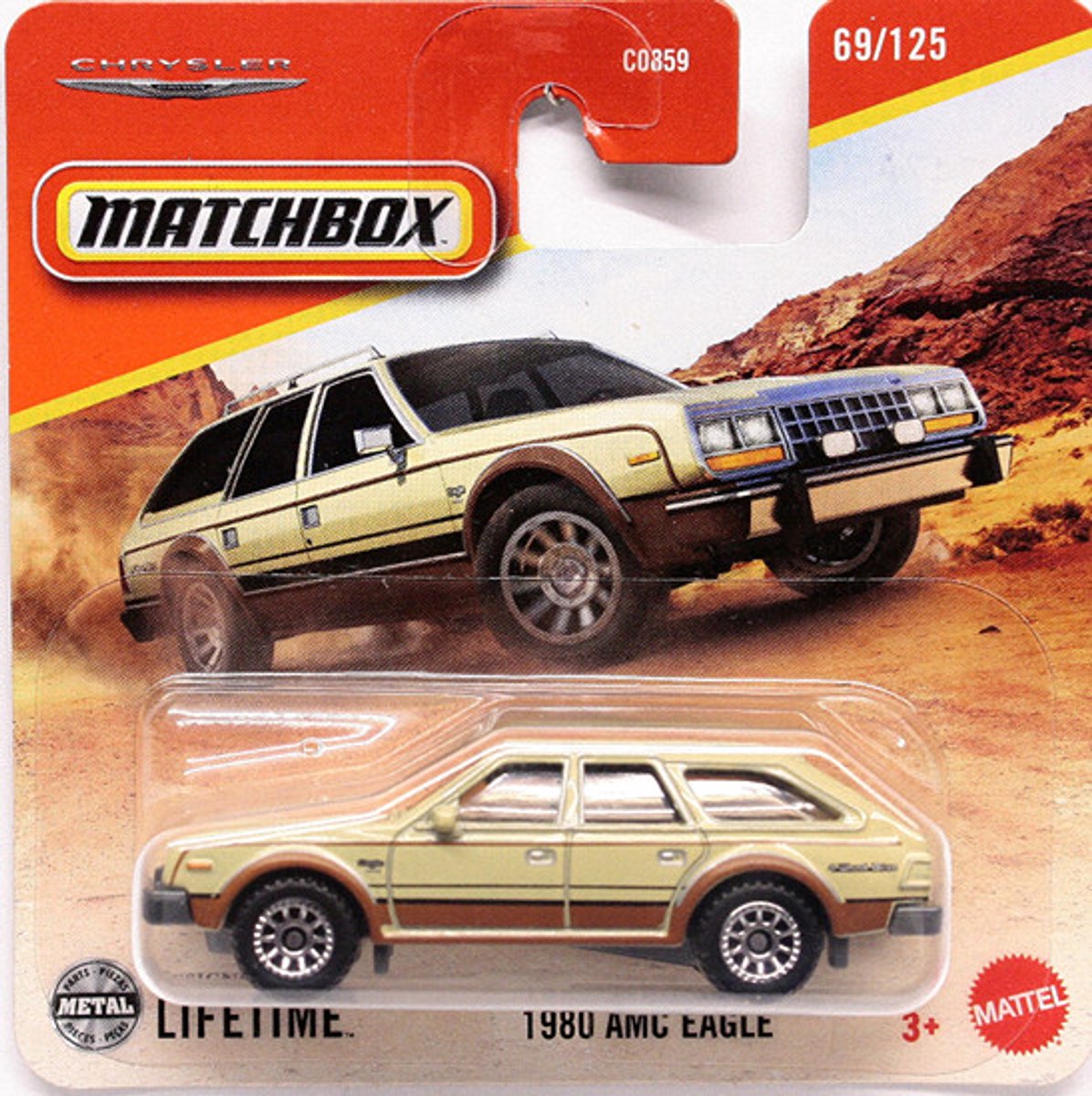 MATCHBOX 1980 AMC EAGLE BEIGE BROWN 69-125 (1:64) SHORT CARD