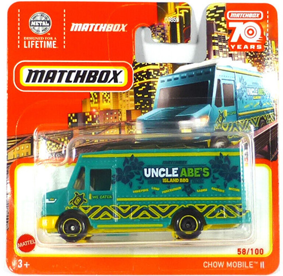 MATCHBOX CHOW MOBILE II UNCLE ABES ISLAND BBQ FOOD TRUCK 58/100 (1:64) GREEN