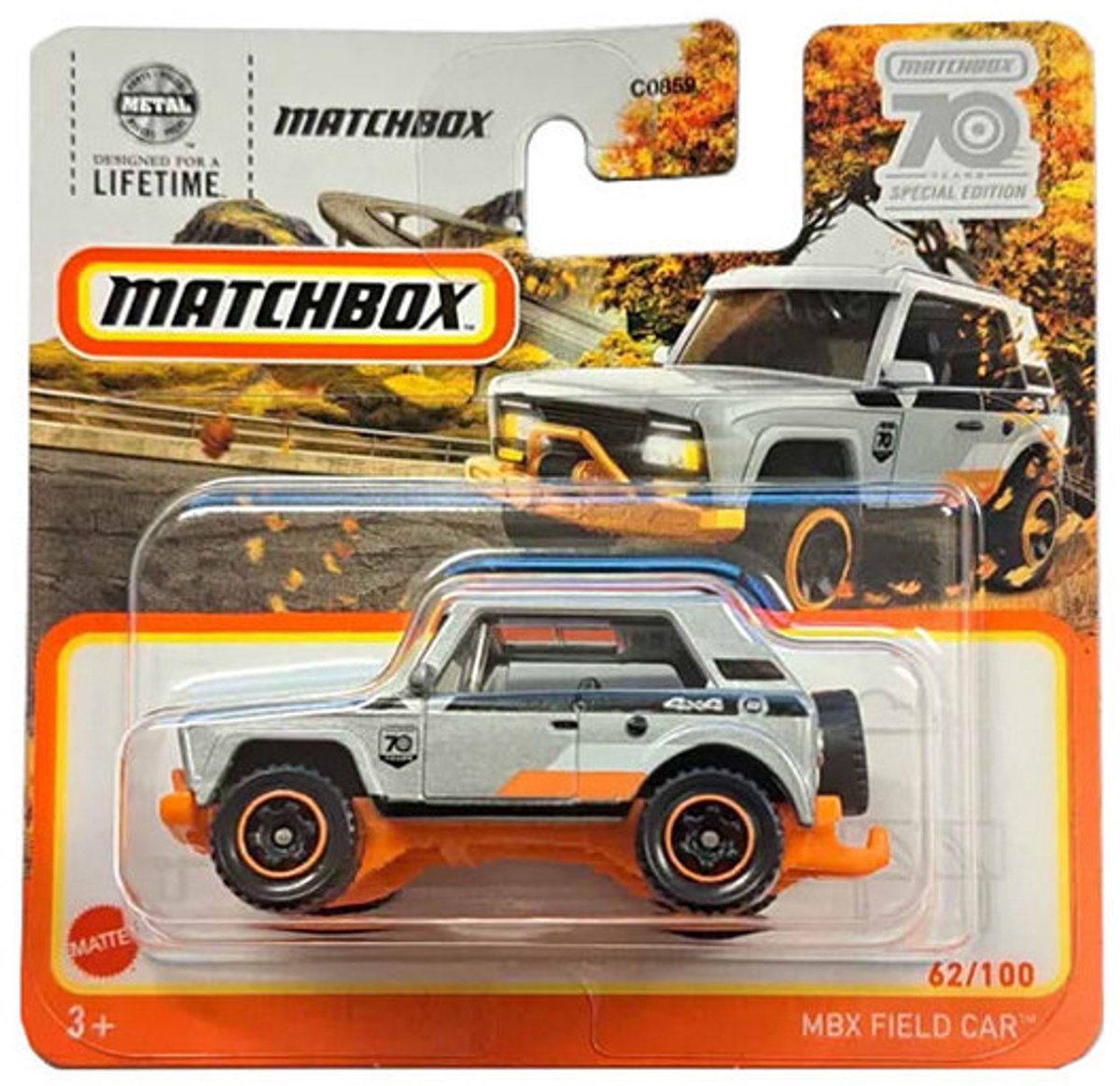 MATCHBOX MBX FIELD CAR (4x4) 62-100 SILVER ORANGE 1:64 METAL 70 YEARS SPECIAL EDITION