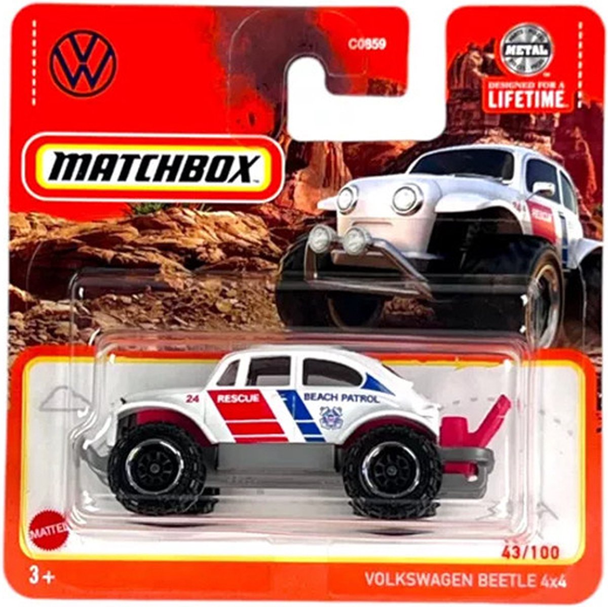 VOLKSWAGEN BEETLE KEVER BEACH PATROL4x4 MATCHBOX 1:64 WHITE 43-100