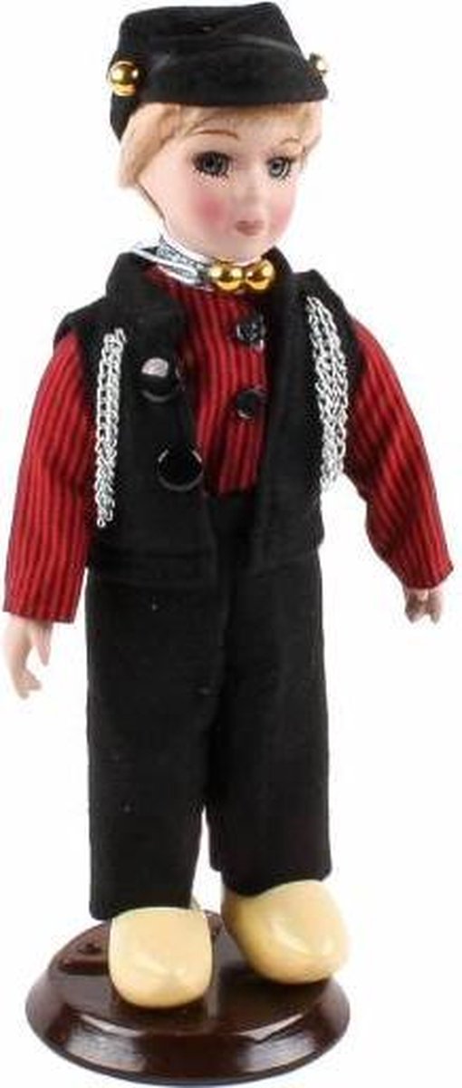 Pop porselein man zwart/rood 20 cm