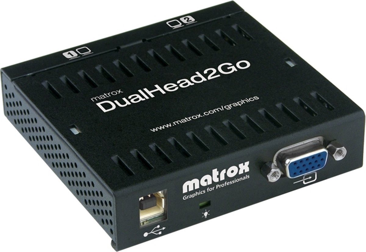 Dual Head 2 GoTurns virtually any graphics card (NotebookDesktop PC) in a dual head solutionExternal boxUSB Powered