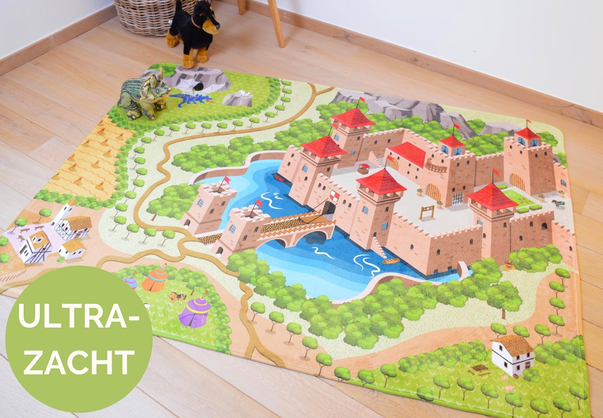 Kindertapijten.be - Kasteel Ridder Speeltapijt - 130x180cm - Ultrazacht - Anti-slip - Wasbaar - Speelkleed / Speelmat / Vloerkleed Kinderen / Kinderkamer Tapijt / Speelmat / Speelhoek / Speelgoedtapijt / Speelmatten / Groot Speelkleed