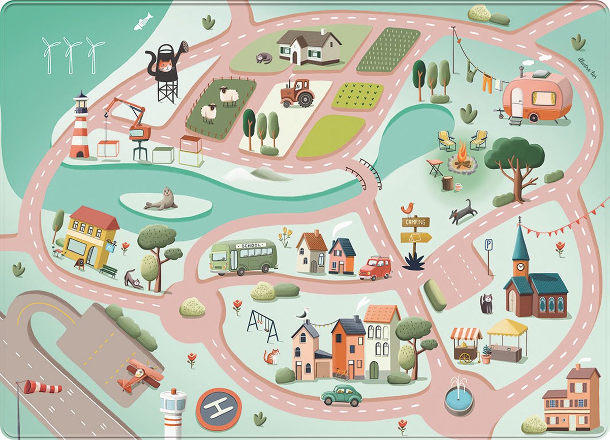 Mats & Joy® Auto Speelmat Roadtrip Rood 130x180cm - Ultrazacht - Anti-slip - Wasbaar - Speeltapijt Baby - Speelkleed - Speelmat Auto Kinderen - Autokleed