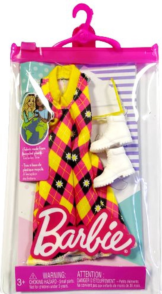 Barbie Kleding Outfit - Geel/Roze Jurk, Witte Schoenen en Zonnebril - Accessoires