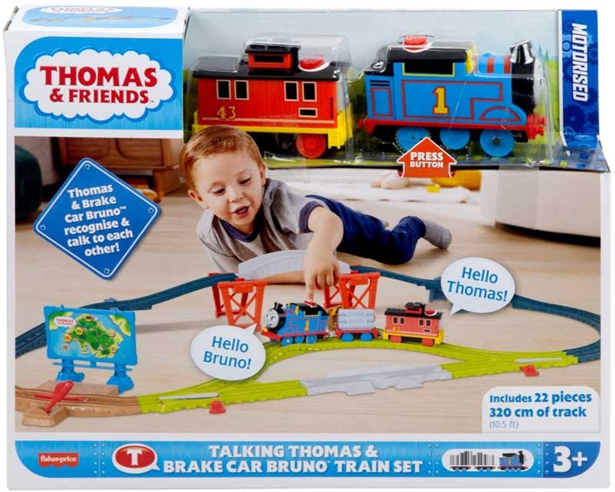Mattel treinset Talking Thomas & Brake Car Bruno met geluid en accessoires.