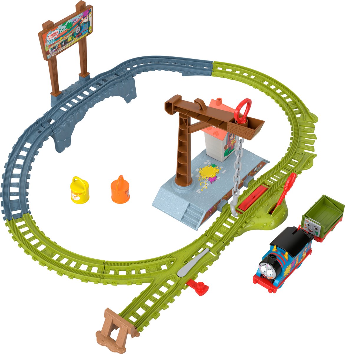 THOMAS AND FRIENDS TOPSY TURVY PAINT DELIVERY SET.