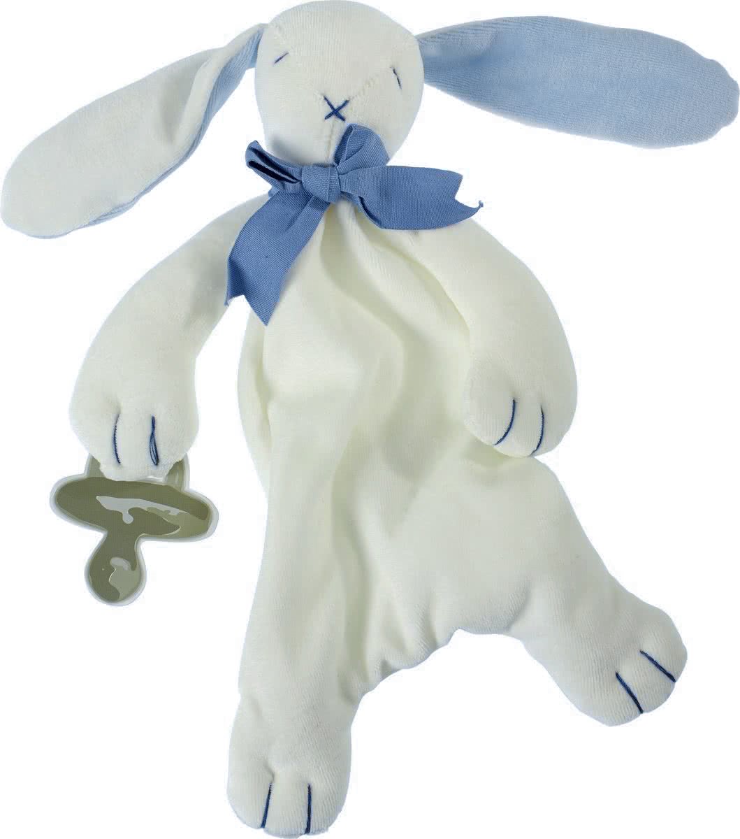 Konijn knuffel - speendoekje - biologisch katoen - wit - blauw