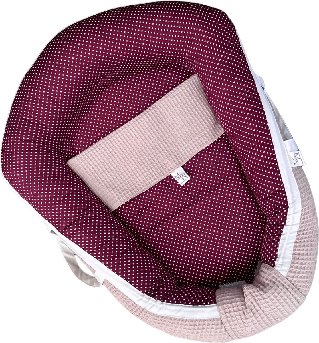   - Poppennestje, draagwieg, poppenmand, draagmand - Dots bordeaux