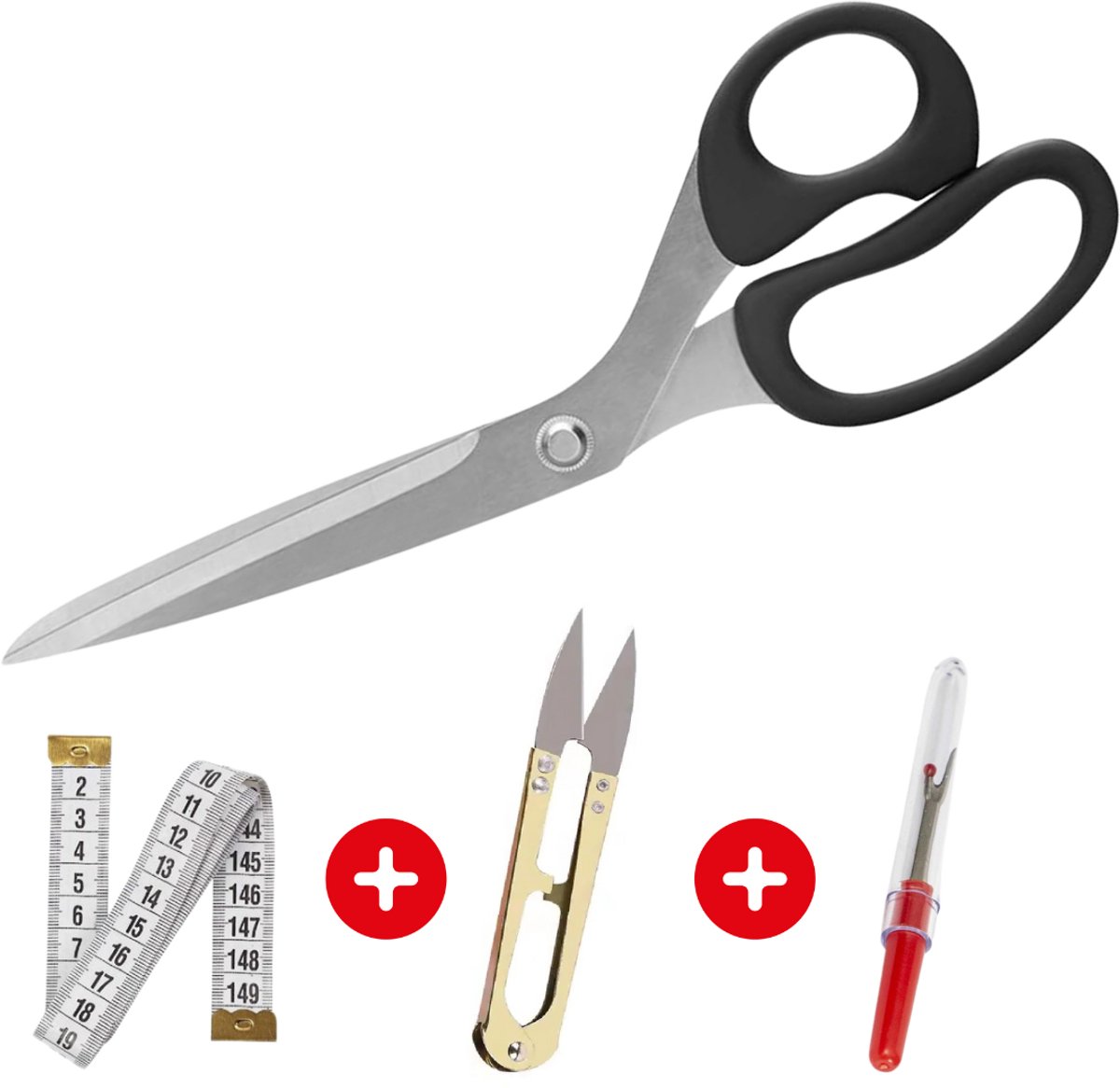 Maxenza Stofschaar - Textielschaar van 25cm in combinatie met een Meetlint van 150cm - Textiel Schaar - Kleermakersschaar - Stoffenschaar - Stofschaar rechtshandig