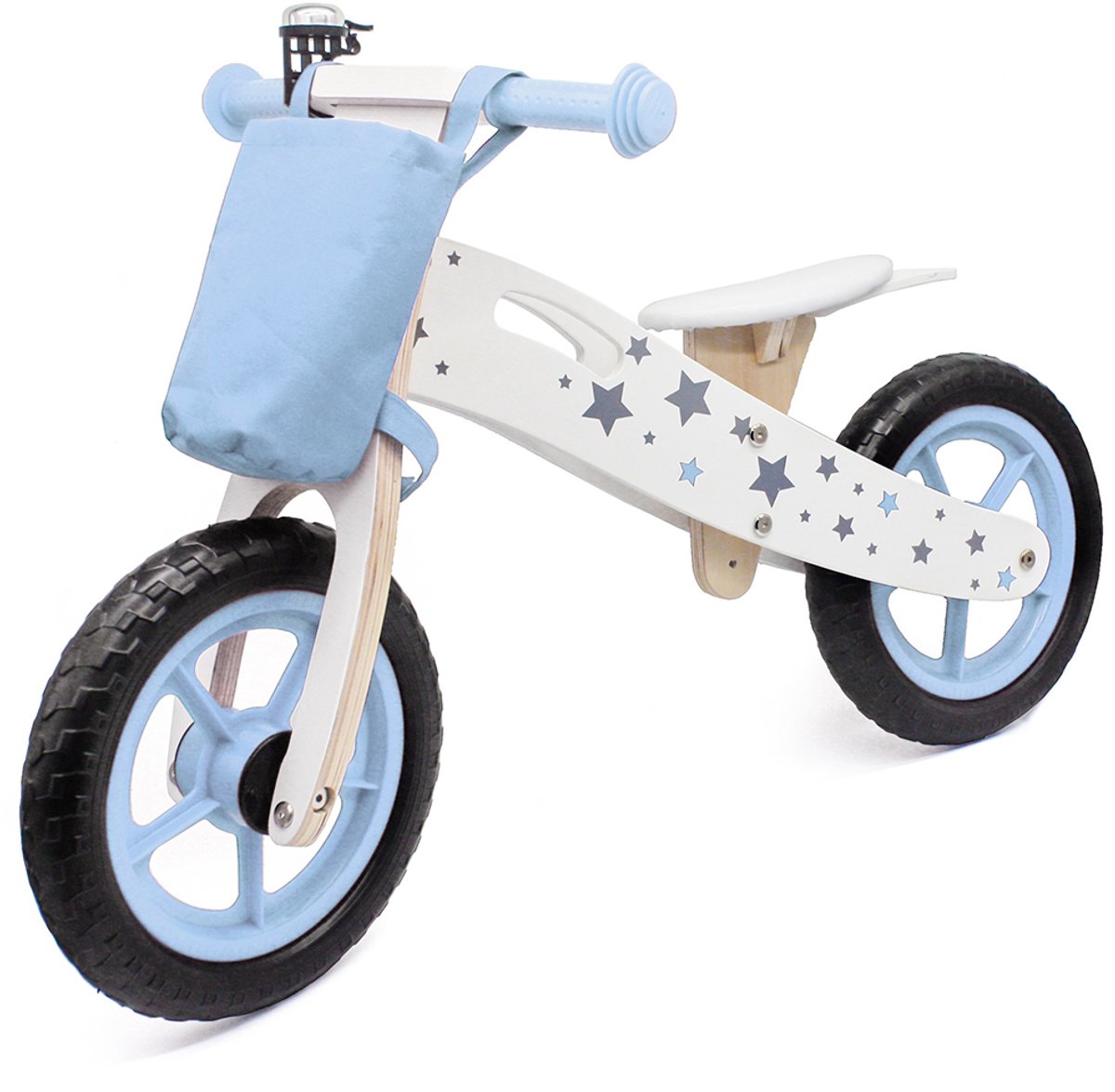 Houten Loopfiets - Balance Bike met Verstelbaar Zadel - Mini Loopfietsje van Hout - Loopscooter voor Jongens en Meisjes van 1 & 2 Jaar - Blauw