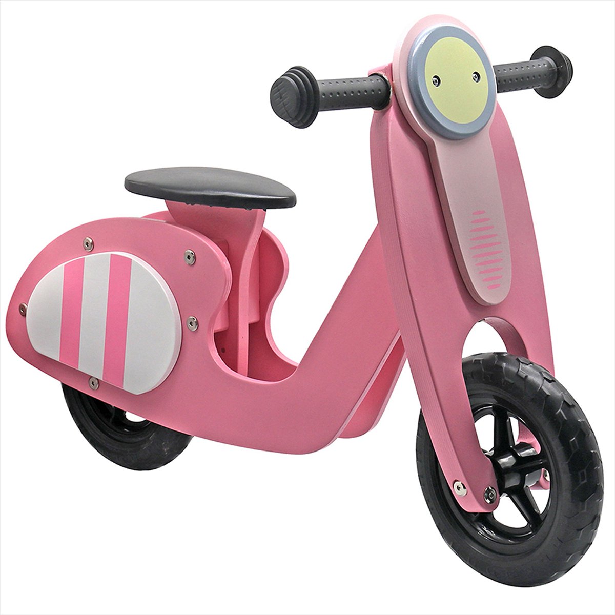Houten Loopfiets - Balance Bike met Verstelbaar Zadel - Mini Loopfietsje van Hout - Loopscooter voor Jongens en Meisjes van 1 & 2 Jaar - Roze