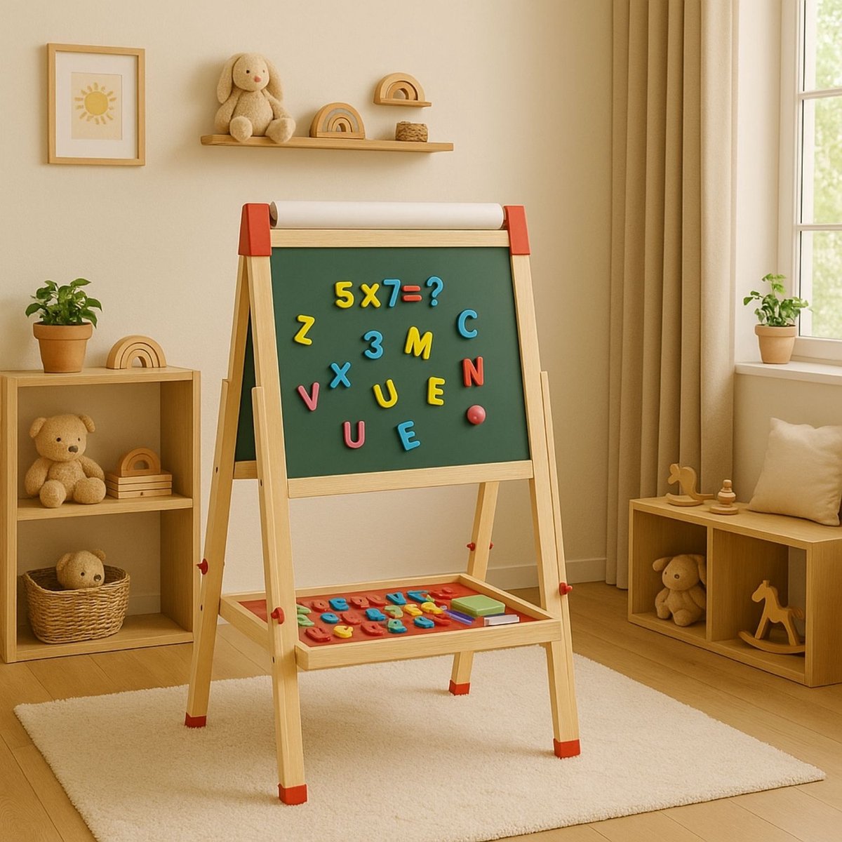 Magnetisch Tekenbord - Dubbelzijdig Schoolbord voor Kinderen - Krijtbord en Whitebord - Magneetbord met Hout - Educatief Peuter Speelgoed - Staand en in Hoogte Verstelbaar