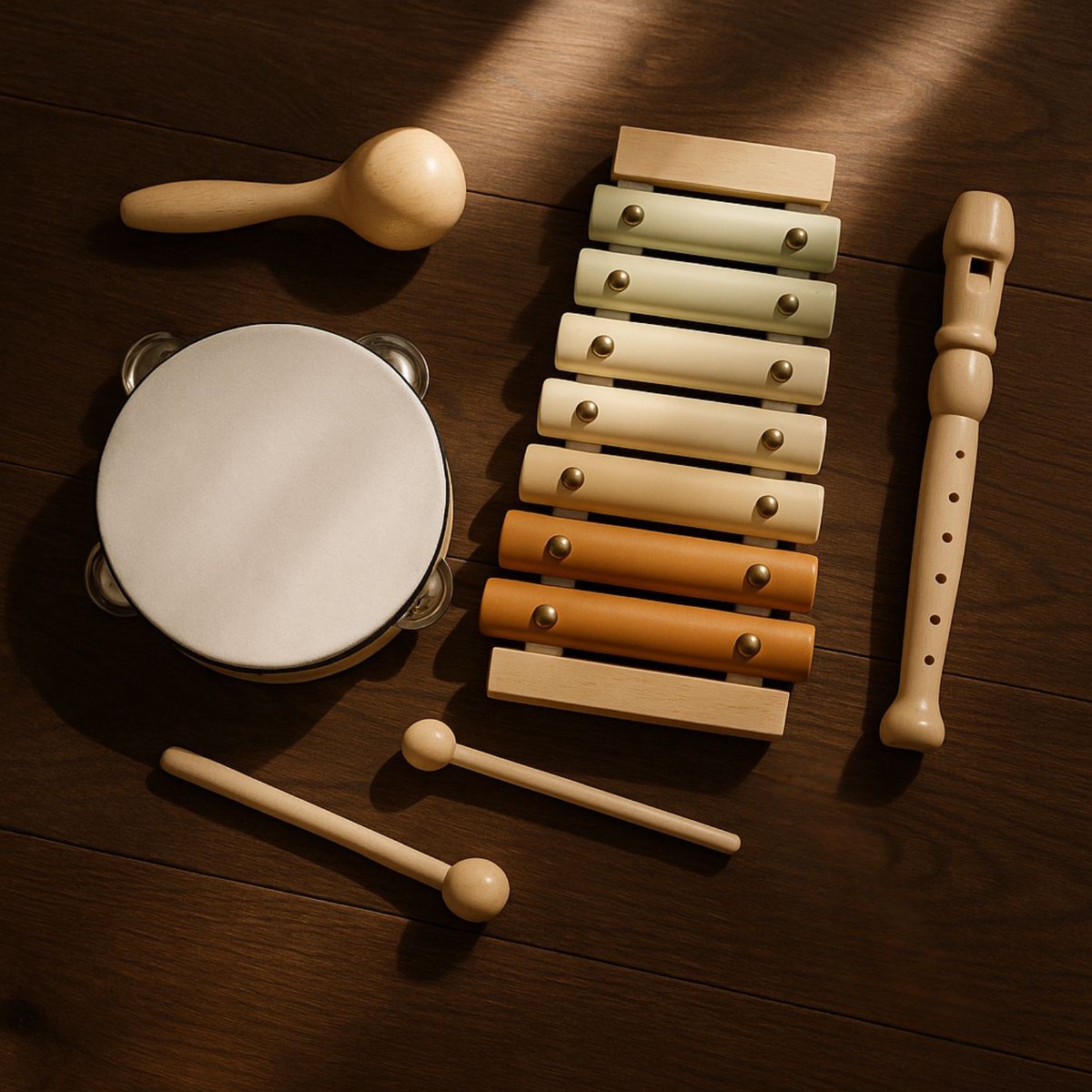 Maxx Kidz - Houten Muziekinstrumenten set voor Kinderen - Kinder Muziekinstrumenten - met Tamboerijn, Fluit en Xylofoon - Voor Baby en Peuter van 1 tot 3 jaar - Montessori Muziek Speelgoed