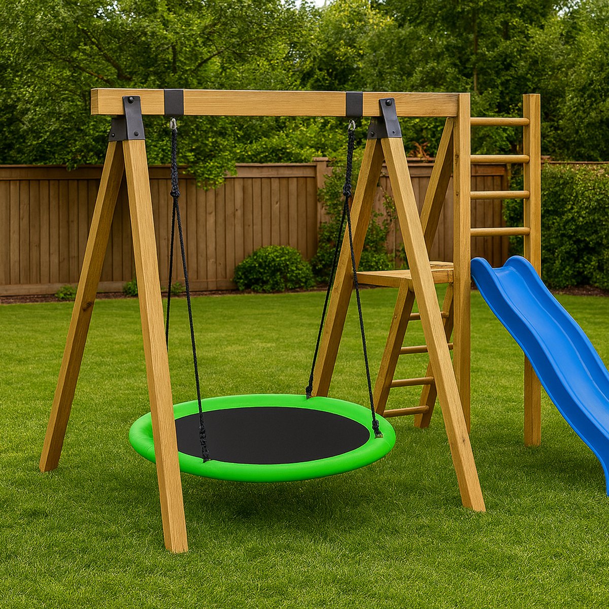 Maxx Kidz Nestschommel Ø100 cm - Ronde Slinger Schommel Groen - Ooievaarsnest Schommel voor Buiten - Buitenspeelgoed Kinderen & Volwassenen - Belastbaar tot 300KG