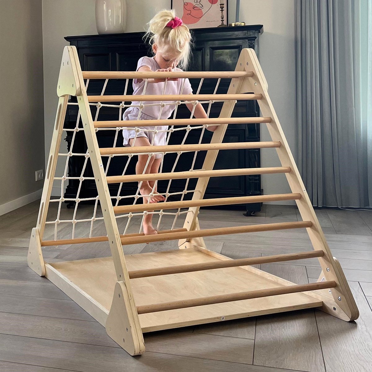   - Houten   XL - Pikler Speeltoestel voor Binnen en Buiten - Klimdriehoek met 3 Verschillende Zijden - Hout Speelgoed