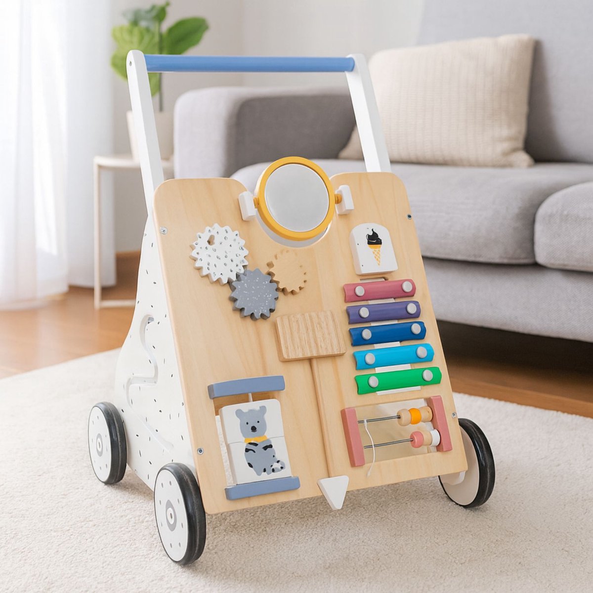 Maxx kidz - Loopwagen Hout - Baby Walker - Activiteiten Duwwagen - Leren Lopen - Veel Speelopties - Wit / Hout