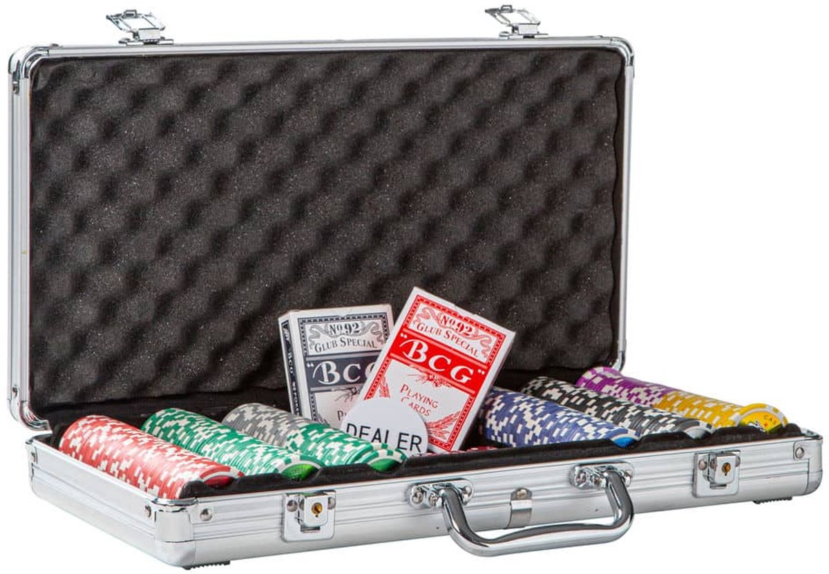 Beginners pokerset 300 poker chips- poker speelkaarten - pokerkaarten - dobbelstenen - poker koffer - pokersets - pokerfiches - pokerchips