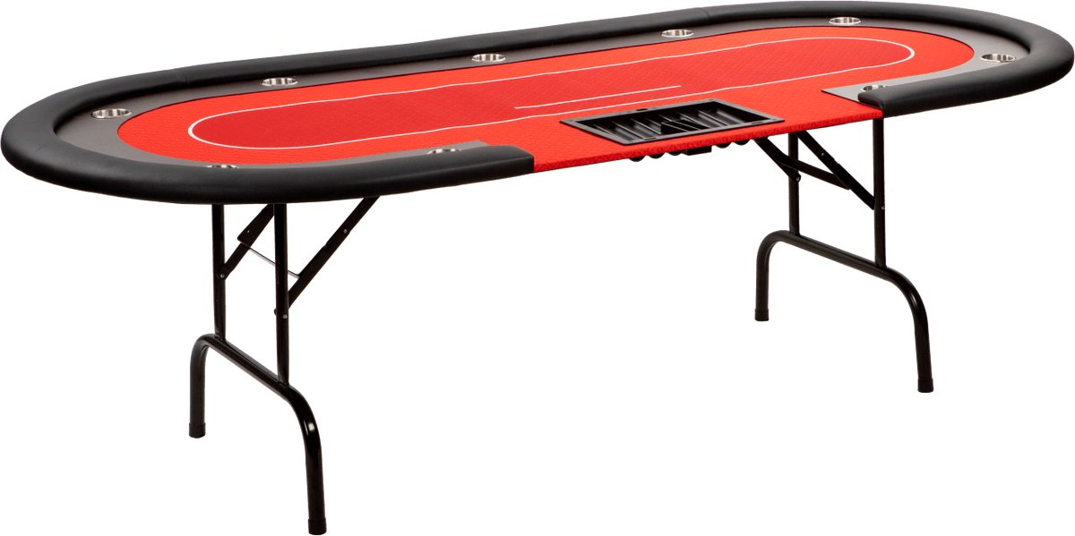 MEC Pokertafel Cashgame XL rood - 243 cm x 105 cm x 76 cm - 2 tot 9 spelers + dealer - speedcloth
