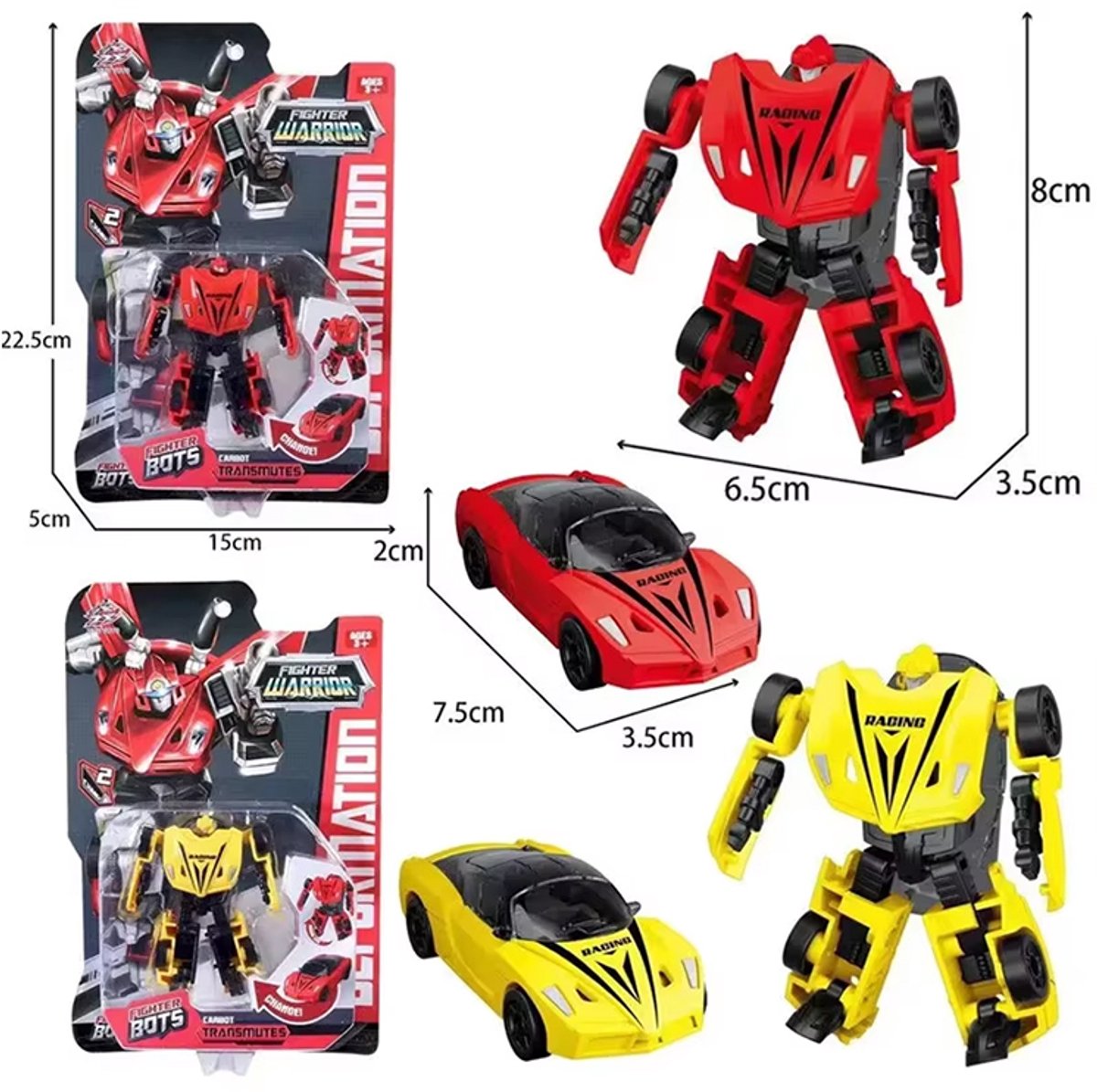 2 stuks Fighter Warrior Bots Racing– De Ultieme 2-in-1 Transformeerbare Robot & auto - Speelgoed Transform Robots  