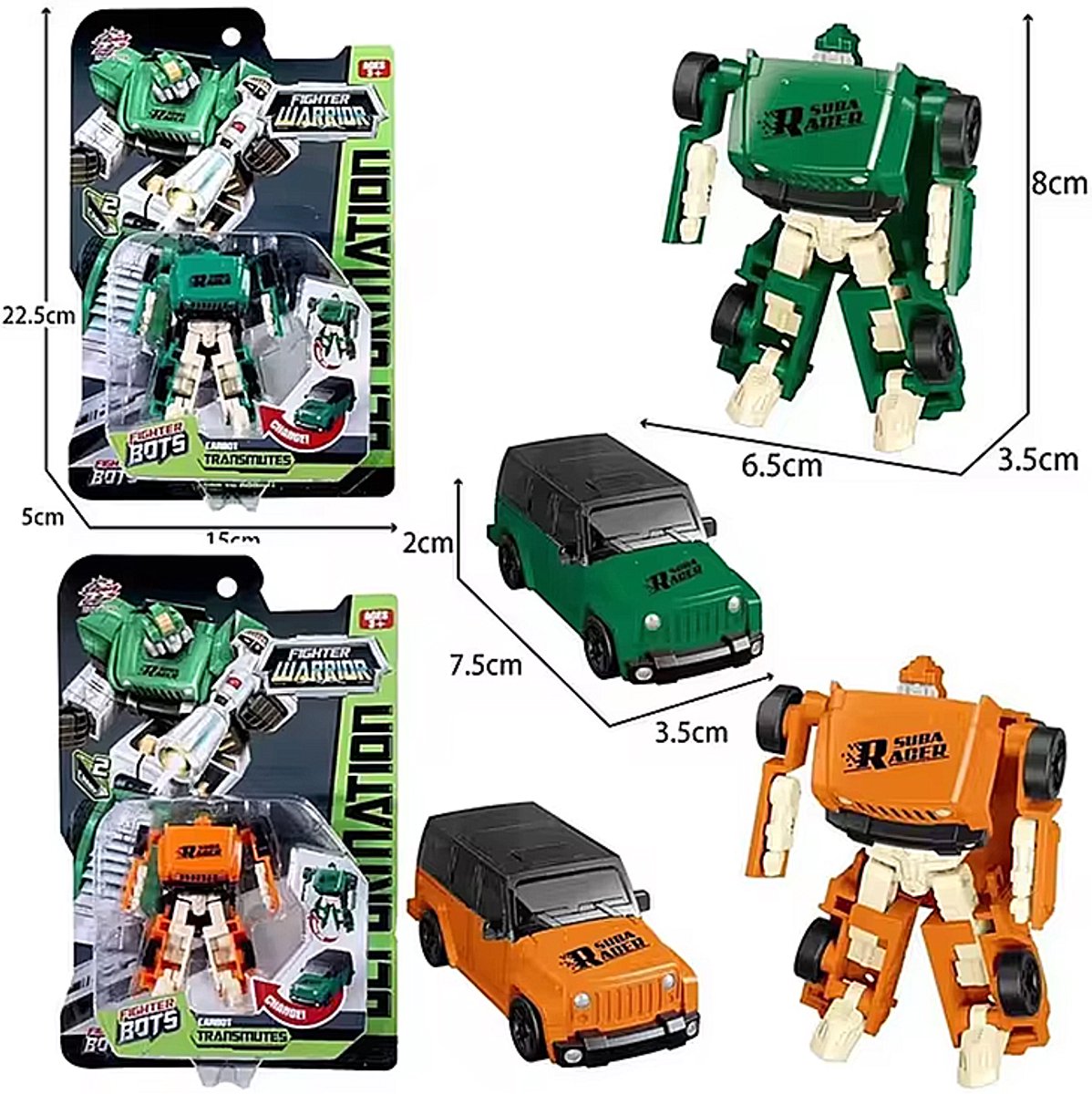 2 x Fighter Warrior Bots - Suba Racer – 2-in-1 Transformeerbare Robot & Auto (2 stuks pack)